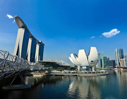 Travel Singapore background, Singapore skyline Marina Bay daytime