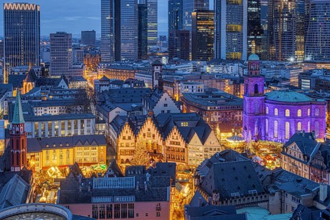 St Paul's Church in Frankfurt am Main will be illuminated in blue on 10 December 2023,