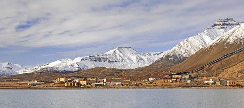View over Pyramiden, abandoned Soviet coal mining settlement on Svalbard, Spitsbergen