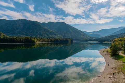 Intake structure at the Sylvenstein reservoir is used for flood protection, dams the Isar, power