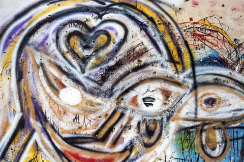 Wall painting, graffiti, Patio Dom Fradique, Alfama neighbourhood, Lisbon, Portugal, Europe