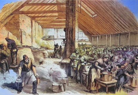 Poverty and hardship in London, public soup kitchen and rations for the poor in the Spitalfields