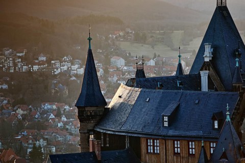 View of the castle and Wernigerode, Harz Mountains, Saxony-Anhalt, Germany, Europe