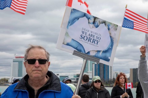 Detroit, Michigan USA - 26 April 2025 - A 'Bridging Our Friendship' rally on the banks of the