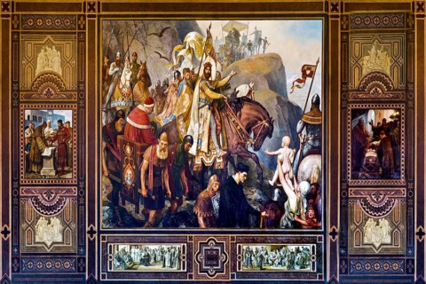 Central painting Return of Henry III from Italy in 1047 by Hermann Wislicenus, mural, Kaisersaal