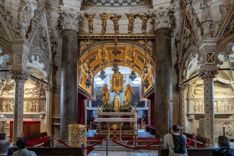 Main altar in the interior of the Cathedral of St Domnius in Split, Croatia, Europe