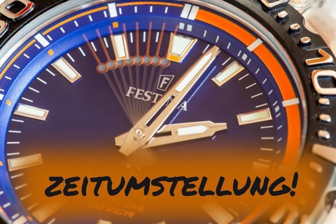 Symbolic image time change, winter time: close-up of a wristwatch with the inscription TIME CHANGE