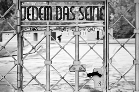 Tor tor to the beech forest concentration camp with the slogan Jedem das Seine on the entrance