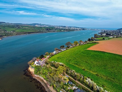 Farms and Fields over River Teign from a drone, Teignmouth, Shaldon, Devon, England, United