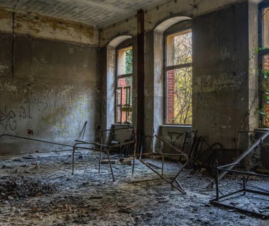 Interior view, former Alpine house on the historic site of the tuberculosis sanatorium in Beelitz,