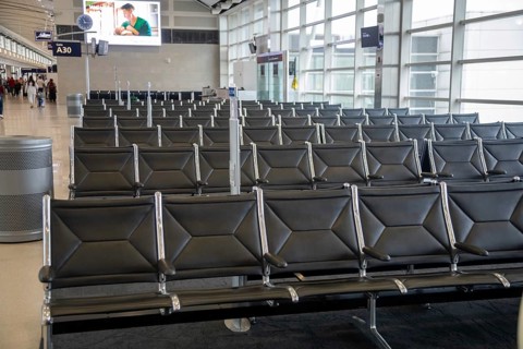 Detroit, Michigan - An empty waiting area in the McNamara Terminal at Detroit Metro Airport