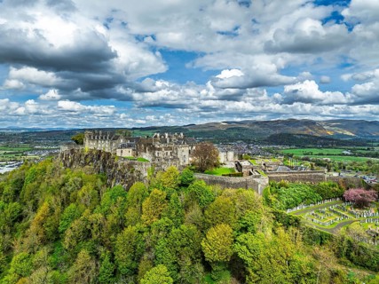Stirling Castle from a drone, Stirling, Scotland, England, United Kingdom, Europe