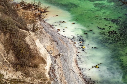 The famous chalk cliffs on the Baltic Sea coast in Jasmund National Park, Ruegen Island,