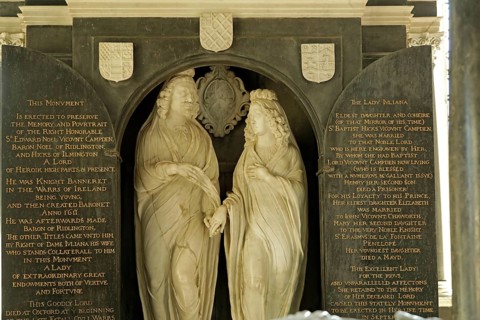 Portraits of Edward Noel Viscount Campden and his woman, Hicks Monument, interior view, Parish