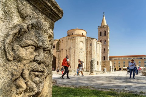 The Church of St Donatus, remains of the Roman forum and the bell tower of Zadar Cathedral,