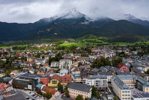Drone image, residential buildings, town view, Saalfelden am Steinernen Meer, Pinzgau, Salzburg