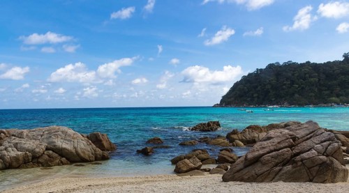 Blue sea with coral reefs in the marine park