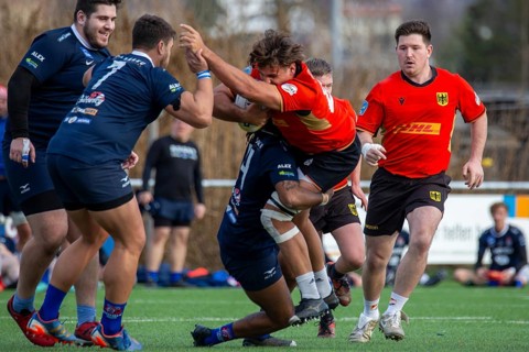 Rugby: Germany against MKS Pogon Awenta Siedlce, Poland in Heidelberg (test match of the German