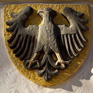 Imperial eagle on the town hall, heraldic animal of the town of Goslar, Old Town, UNESCO World