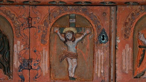 Christ on the cross, crucified Christ, crucified, wooden relief, Kongsvoll or Kongsvold Fjeldstue,
