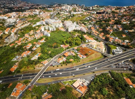 Aerial drone view of Funchal town, Madeira island, Portugal, Europe