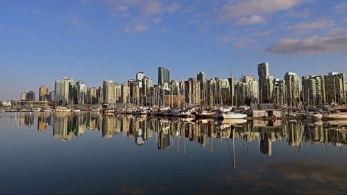 Vancouver skyline with Coal Harbour, photographed from Stanley Park, Vancouver, Canada, North
