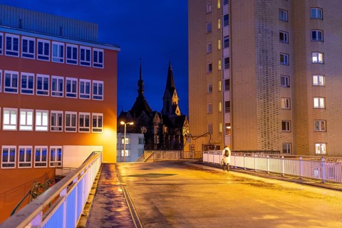 Skyline of the centre of the Essen-Steele district, Kaiser-Otto-Residenz senior citizens' housing