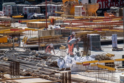 Construction site, at the Cologne Trade Fair Centre, new construction of a high-rise office