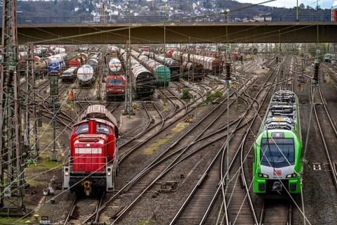 Regional train at Hagen-Vorhalle marshalling yard, one of the 9 largest in Germany, located on the