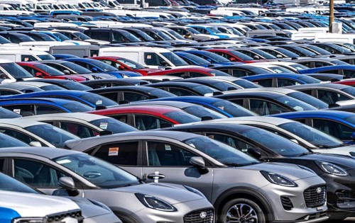 Storage area for new cars in the port of Vlissingen-Oost, vehicles are temporarily stored on over
