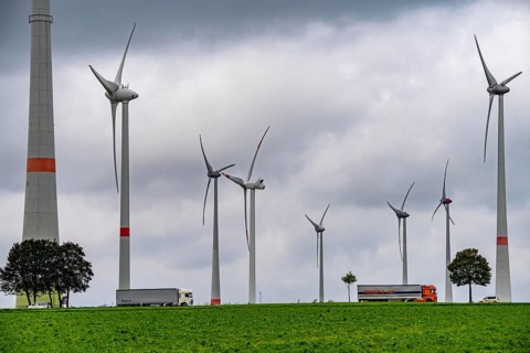 Wind farm east of Paderborn, on the B64 federal highway, North Rhine-Westphalia, Germany, Europe