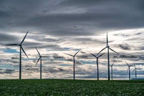 Wind farm near Holzweiler, town of Erkelenz, storm, strong wind, wind turbines, North