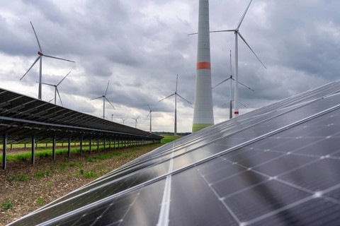 Wind farm and large-scale photovoltaic system, north-east of Bad Wünnenberg, near the village of