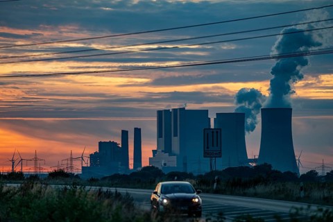 The RWE lignite-fired power plant Neurath, near Grevenbroich, Germany, largest German coal-fired