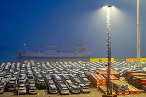 Parking space for import vehicles, hundreds of Hyundai Ioniq, electric cars, waiting for onward