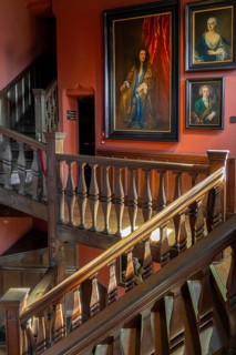 Painted portraits in the Egmond Staircase at Kasteel van Gaasbeek, medieval castle but renovated in
