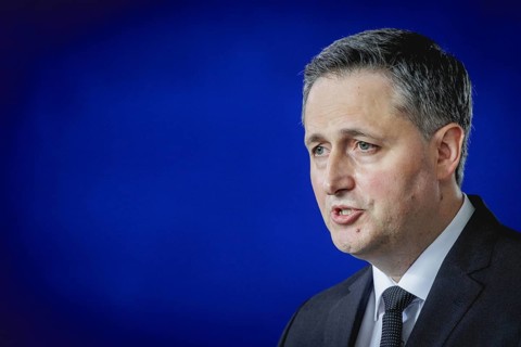 Denis Becirovic, Chairman of the State Presidency of Bosnia and Herzegovina, at a press conference
