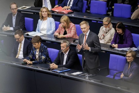 Christian Lindner (FDP), Federal Minister of Finance, recorded during his opening statement in the