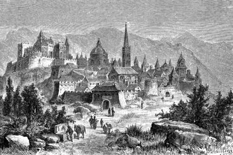 Spoleto in Umbria, Italy, in 1880, Historical, digital reproduction of an original from the 19th