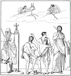 The Sacrifice of Iphigenia, after a wall painting from Pompeii, Italy, illustration from 1890,