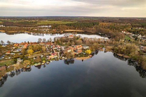 The Amtswerder peninsula seen from the air, Feldberger Seenlandschaft, Mecklenburg-Vorpommern,