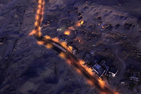 Illuminated street in Luxor and Thebes, Africa, Upper Egypt, Egypt, Africa