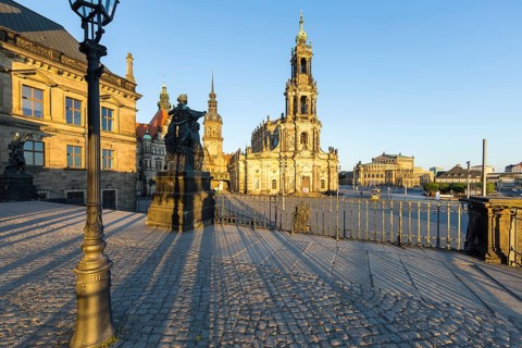 View from Brühl's Terrace of St George's Gate, Hausmann Tower, Court Church and Semper Opera House