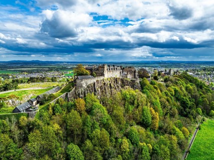 Stirling Castle from a drone, Stirling, Scotland, England, United Kingdom, Europe