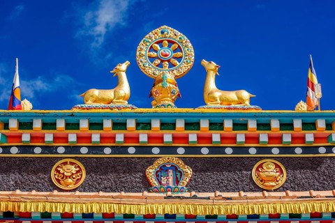Buddhist Wheel of the Law, Kaza Monastery. Kaza, Himachal Pradesh, India, Asia
