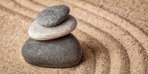 Japanese Zen stone garden, relaxation, meditation, simplicity and balance concept, letterbox