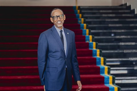 Paul Kagame, President of Rwanda, pictured during a joint meeting with Annalena Bärbock (not