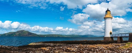 Panorama of Rubha nan Gall, Tobermory Lighthouse, Tobermory, Isle of Mull, Scotland, UK