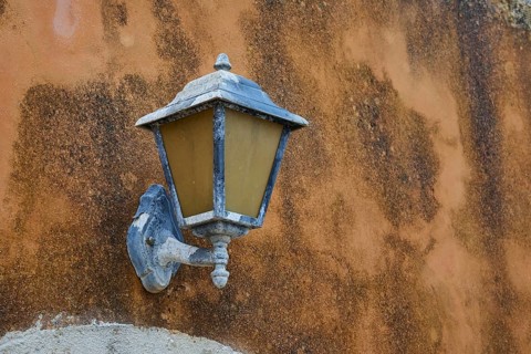 Weathered lantern, wall, detail, Arkadi, Orthodox Monastery, National Monument, Rethimnon Province,