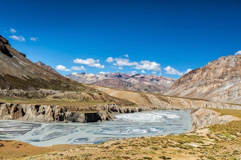 Himalayan landscape in Hiamalayas along Manali-Leh highway. Himachal Pradesh, India, Asia